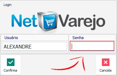 Tela de login do NetVarejo com os campos Usuário e Senha