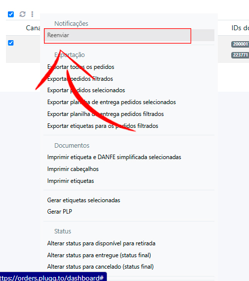 Opção Reenviar