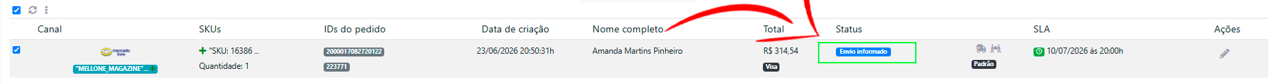 Status Envio informado